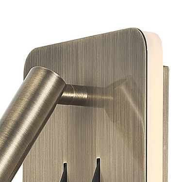 Cayman Wall Bracket, Backlight with Reading Light - Antique Brass Square