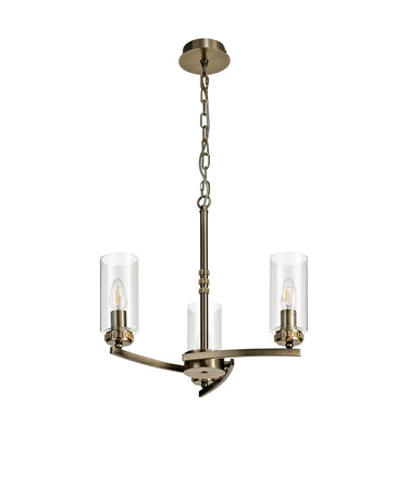 Carla 3 Light Pendant/Semi Ceiling, Antique Brass