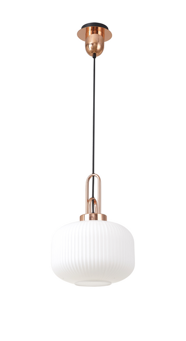 Arlington Opal Pumpkin Ribbed Glass & Copper Suspension