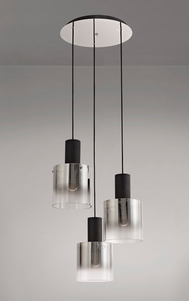 Manhattan 3 Light Spiral Pendant Black