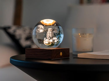 Gingko Amber Crystal Owl Moon Rechargeable Lamp