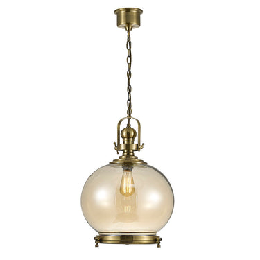 Riley Single Large Ball Pendant Antique Brass/Cognac Glass
