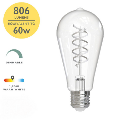 ES (E27) 8 Watt ST64 Clear White Filament LED Dimmable