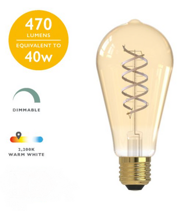ES (E27) 5.5 Watt ST64 Tint White Filament LED Dimmable