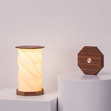 Gingko Twist Hexagon Solid Wood Rechargeable Lamp